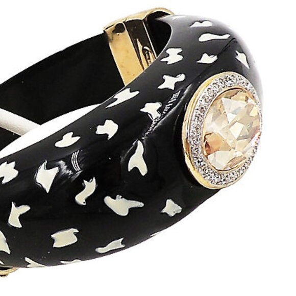 Vintage 1980s Italian Black Spotted Rhinestone Cuff Bracelet - Picture 11 of 11